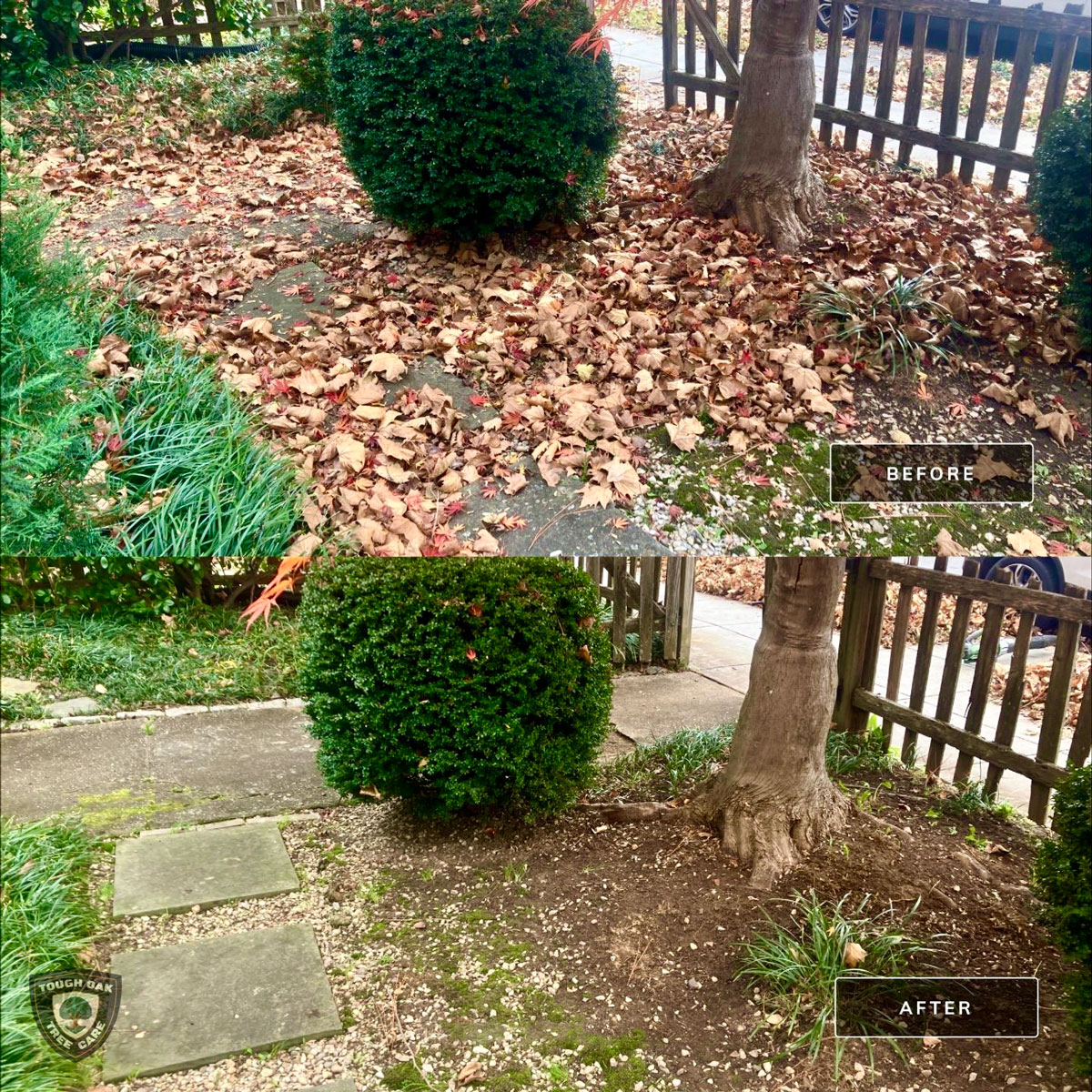 Leaf removal from entry garden bed in Columbia Maryland