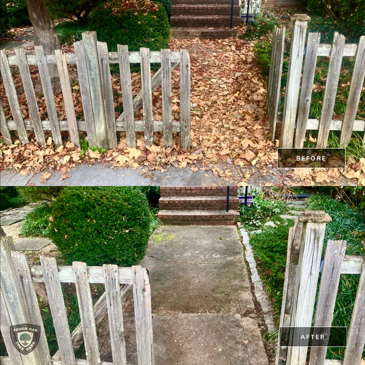 Leaf removal from garden gate walkway in Columbia Maryland